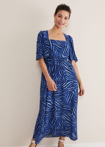 Phase Eight Ayesha Zebra Print Dress Blue Australia | OB8623054